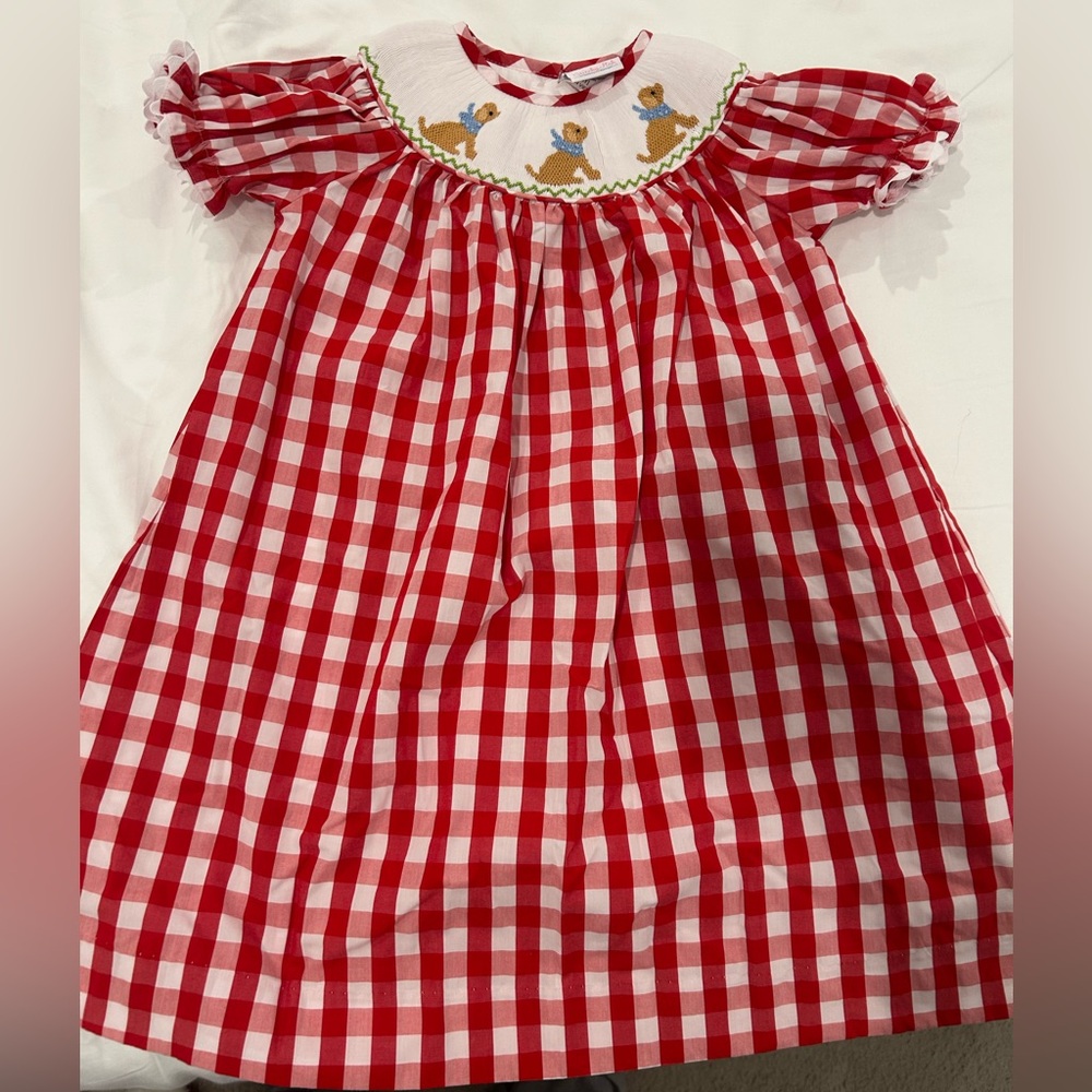 Red and White Gingham Smocked Kids Dress